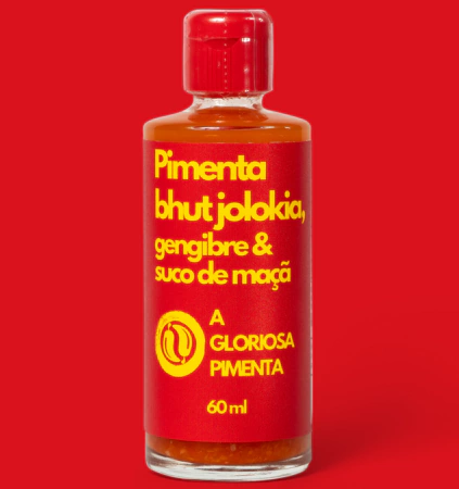 Molho de Pimenta Bhut Jolokia com Gengibre e Suco de Maçã A Gloriosa Pimenta 60ml